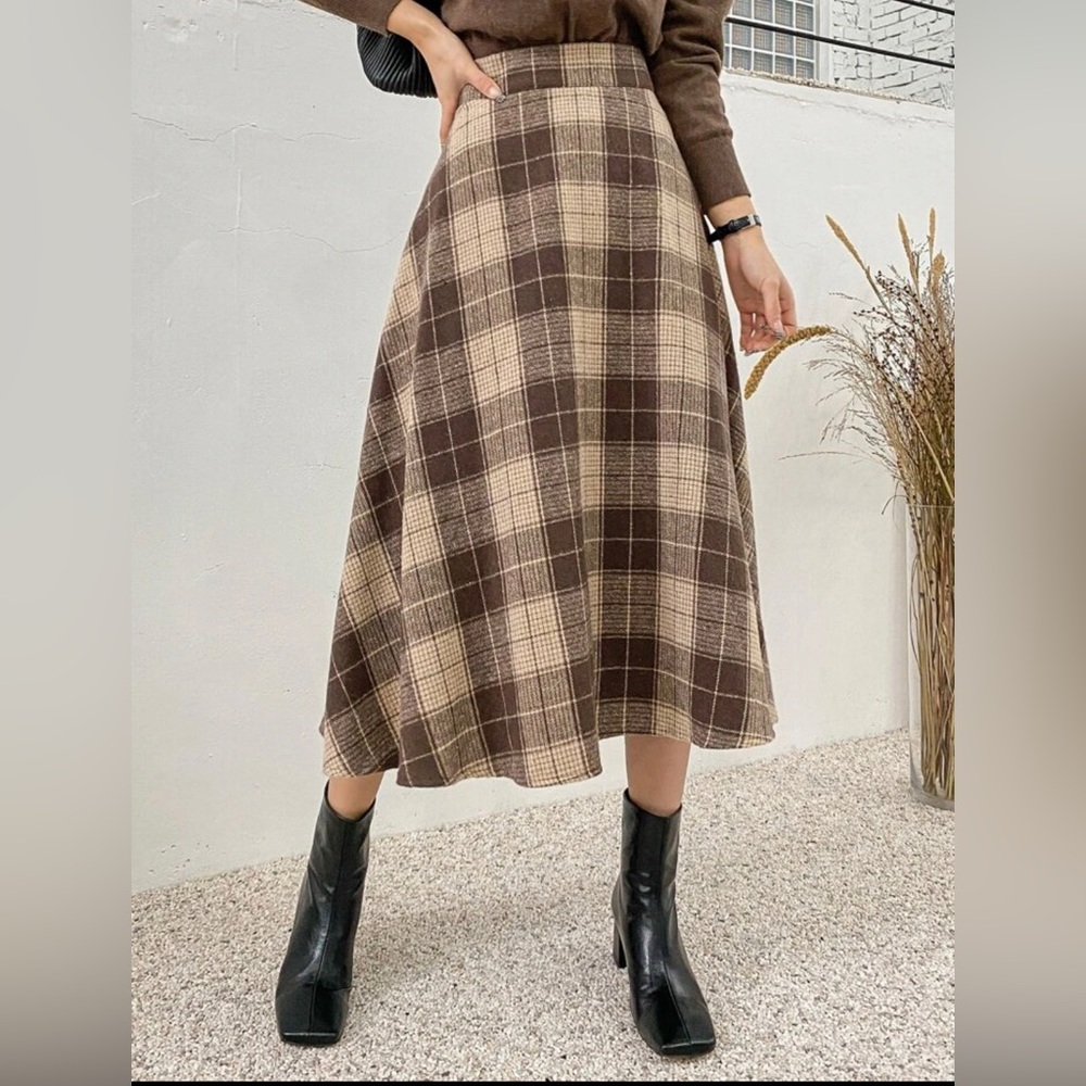 DAZY High Waist Plaid A-Line Skirt, Size S